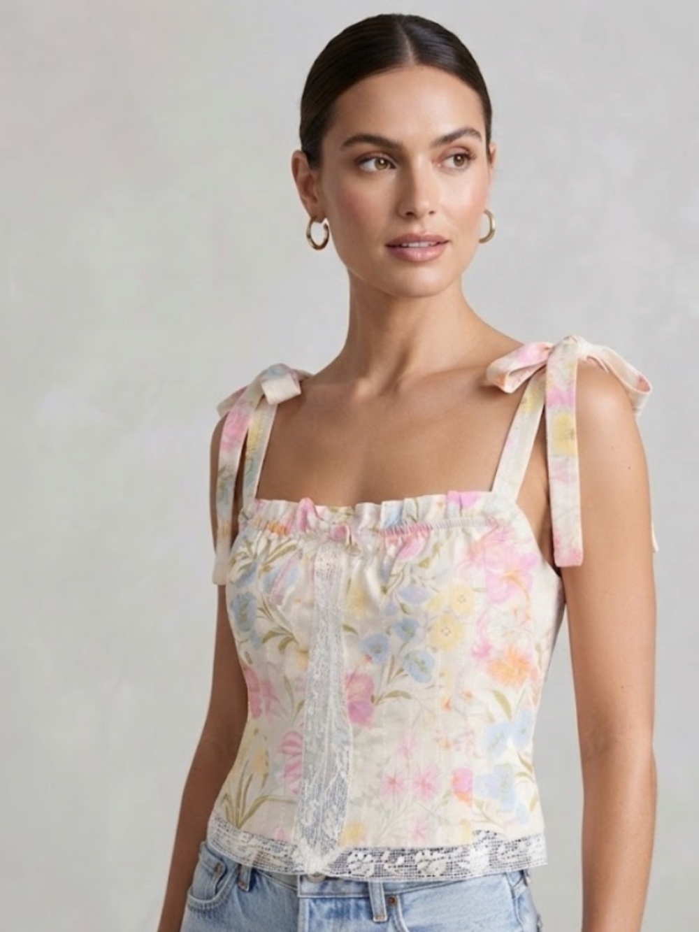 #1060 Altar'd State Floral Tie-Strap Corset Top - Size Small